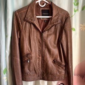 Maurices Brown Faux Leather Moto Jacket - Women's L